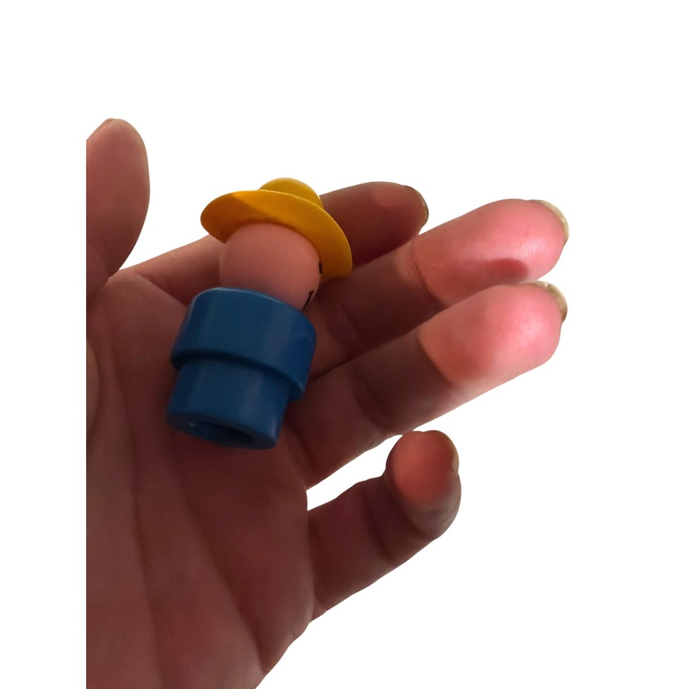 Vintage Kids Fisher Price Little People Boy farmer Hat Blue Yellow Figure - Picture 3 of 4